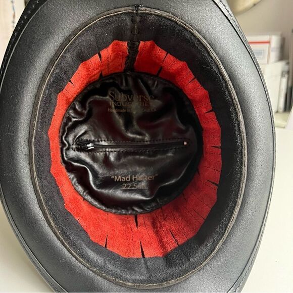 Black and Red Leather Top Hat - The Red Mad Hatter- 22.5” main image 14